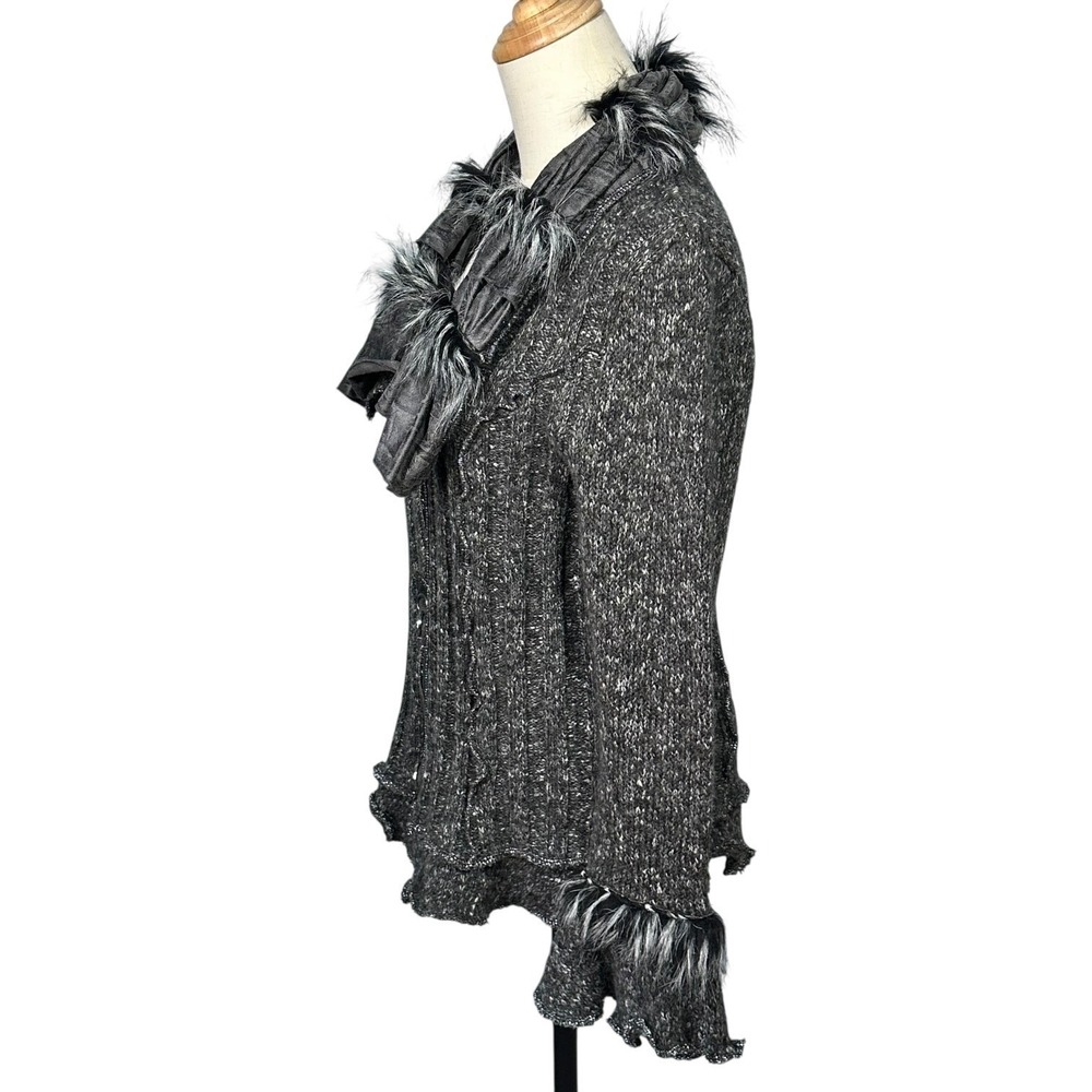 Y2K Fairy Grunge Ruffle Cardigan Faux Fur Trim Goth Indie Boho Forest Size M - Picture 3 of 13